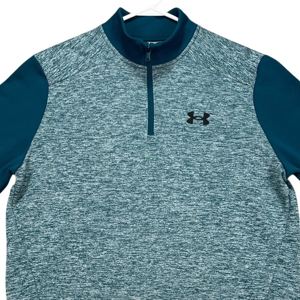 Under Armour Mens Medium M/M Teal Grey Heather 1/4 Zip Pullover Sweatshirt Green